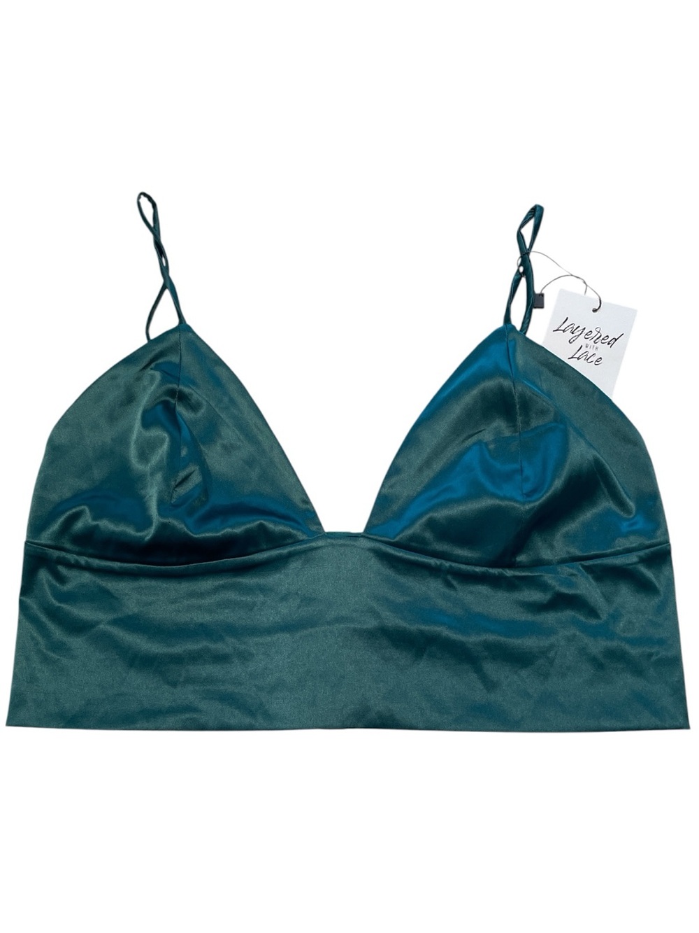 LAYERED WITH LACE Emerald Satin Bralette - Women Intimates, Large